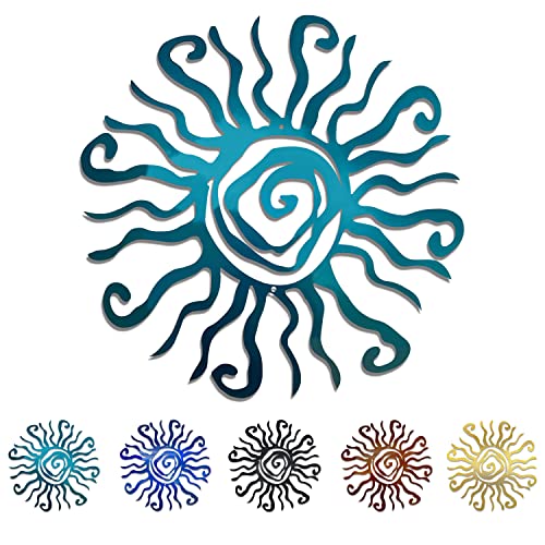 Riverside Designs Wacky Sun Metal Wall Art Indoor/Outdoor Decor - 12" Teal Rust Proof Wall Sculpture - Made in USA - Ideal for Bedroom, Garden, Home, Patio and Farmhouse - color: Teal, size: 12"L x 12"W
