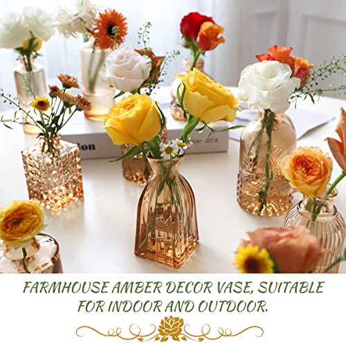 Set of 22 Amber Glass Mini Bud Vase For Bulk Rustic Wedding Decorations, Centerpieces, Vintage Look Home Table Flower Décor,Clear - color: Amber