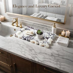 SAMAH Calacatta Viola Natural Marble Tray, Scalloped Bathroom Tray, Decorative Tray for Vanity, Dresser, Kitchen & Home Decor, Birthday Gifts for Women Mom, House Warming Gifts New Home(Rectangle) - size: 11" x 7.2" x 0.7"