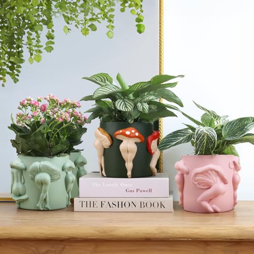 GUGUGO Unique Mushroom Lady Body Plant Pots, Cute Quirky Indoor Planters, Boho Funky Eclectic Home Decor, Mushroom Lady Butt Flower Pots, Succulent Planter, Modern Aesthetic for Decorating, Pink - color: Pink, size: 5Inch