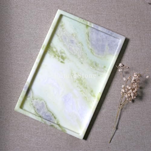 Real Luxurious Natural Marble Vanity Tray Genuine Marble Storage Tray for Home Decor Stone Tray for Bathroom/Kitchen/Vanity/Dresser,Plate Holder for Tissues, Candles, Towel - color: Fresh-green