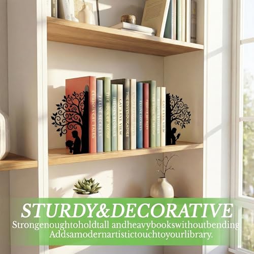 Sanwarm Metal Bookends Tree Love Book Ends Decorative Bookend for Home Office Library Desk Book Shelves Decor, Gift for Reading Enthusiasts Non-Skid Book Stoppers Holder (Black 1 Pair) - color: Vintage Tree