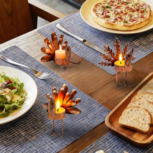 4 Pcs Thanksgiving Turkey Metal Candle Holders, Tealight Holders for Home, Party, Fall Table Kitchen Decorations