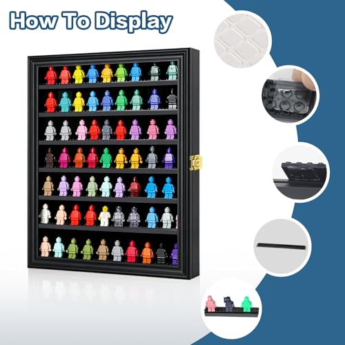 VERANI Minifigure Display Case - Miniature Action Figure Display Box - Wall Mount Figures Memorabilia Display Cabinet for with Uv Protected Anti Fade 92% Clear for Small Objects Lockable Large Black - size: Large Black