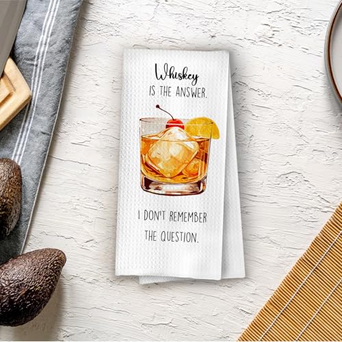 Whiskey Gifts Kitchen Towels - Whiskey Lover Gifts Decorative Waffle Dish Towels, Cocktail Hand Towel, Cocktail Tea Towel, 16 x 24 Inches - color: Whiskey