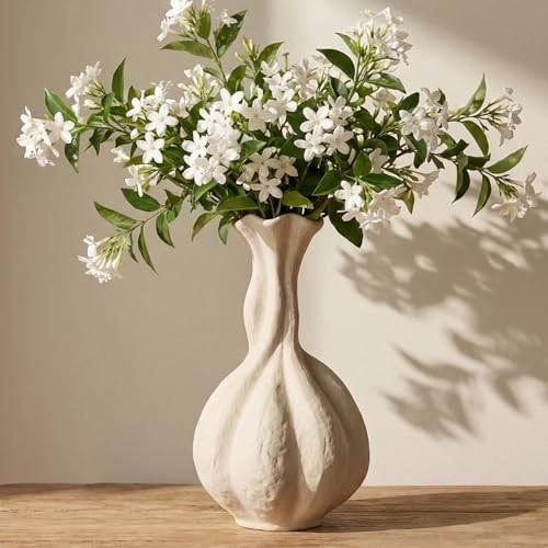 DOWAN Ceramic Flower Vase, 10" Decorative Pampas Vase for Home Decor, Modern Farmhouse Pottery Vase for Living Room Table Kitchen Bedroom Coffee Desk Entryway Mantel Book Shelf, Soft White - color: Soft White, size: 10 INCH