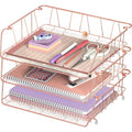 Simple Houseware Stackable Wide Entry Desk File Document Letter Tray with Liner, Wire Grid, 3 Packs, Rose Gold - color: Rose Gold, size: Wide Entry