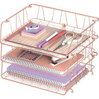 Simple Houseware Stackable Wide Entry Desk File Document Letter Tray with Liner, Wire Grid, 3 Packs, Rose Gold - color: Rose Gold, size: Wide Entry