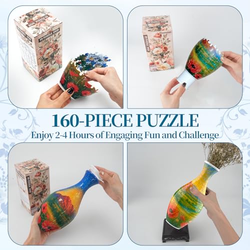 3D Puzzles Vase for Adults, Crafts for Adults, 160 Pieces Plastic DIY Unique Flower Vase with LED Light House Warming Gift Birthday Gifts for Flower Arrangements and Home Decor (Mountains) - color: Mountain and Flower