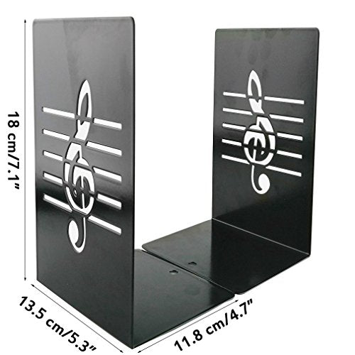 A Pair of Fashion Creative Music Note Solid Metal Book Stand Bookends for Kids Music Lover Home Office Decoration (Black) - color: Black