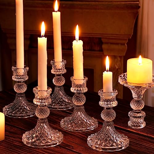 DARJEN Candlestick Holders Set,12Pcs 4" H Taper Candle Holders Bulk, Clear Glass Candle Holders for Wedding, Spring Party, Romantic Dinner, Festival & Windowsill Decor - color: Dimond Pattern