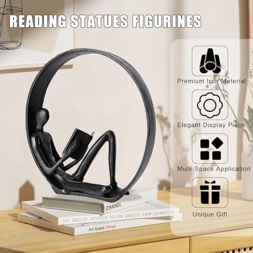 Book Shelf Decor - Reading Figurines and Statues, Cast Iron Figurines, Bookcase Decor Items, Shelf Accessories, Gifts for Readers - style: Book Figurines