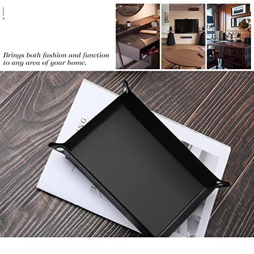 Luxspire Valet tray, PU Leather Tray, Catchall Tray, Men Women Jewelry Key Tray, Desk Storage Plate for Key Coin Phone Jewelry Wallet, Medium Size - Black - size: 11" x 9.1" x 8.7"