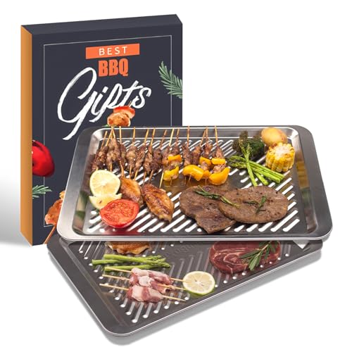Grilling Prep and Serve Trays, Set of 2 Stackable Stainless Steel BBQ Tray, Standard Marinating Container, Serving Platter for Plating Food, BBQ Prep Tub for Marinating Meats, Grill Accessories - style: Standard Prep Trays