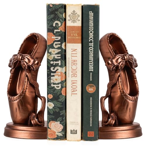 Bookends for Shelves, Ballet Slipper Decorative Bookends - Book Ends with Anti-Slip Pad for Book Lovers Dancers Heavy Book Holder for Home Office Decor (Bronze) - color: Bronze