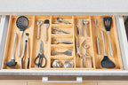 Umilife Extra Large Expandable Kitchen Drawer Organizer for Utensil and Junk, 19" Deep for Big Drawer, 19" to 33" Adjustable Bamboo Wood Drawer Divider, Cutlery Tray, Flatware Holder - style: For Utensil (19"~33" x 19")