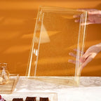 I00000 6 Pack Gold Glitter Plastic Serving Tray, 15" x 10" Crooked Food Trays, Clear Disposable Serving Platter for Parties, Weddings - color: Gold Glitter