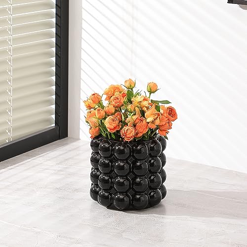 Bubble Vase, Black Ceramic Vase for Flowers, Boho Vases for Home Decor, Decorative Vases for Living Room, Office, Bathroom, Shelf, Fireplace, Farmhouse, Coffee Table, 5 Inches - color: Black, size: Medium