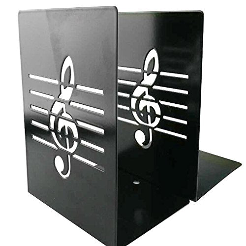 A Pair of Fashion Creative Music Note Solid Metal Book Stand Bookends for Kids Music Lover Home Office Decoration (Black) - color: Black