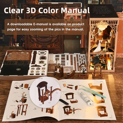 MiniCity DIY Book Nook Kit for Adults, 3D Wooden Puzzle Bookend Bookshelf Insert Decor with LED Light and Dust Cover (Phantom of The Opera) - style: Phantom of The Opera