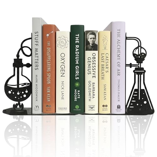 Chemistry Metal Bookends for Shelves, Experimental Bookends Decor for Chemistry Classroom Laboratory Bookshelf, Ideal Chemistry Gift for Nerds Chemistry Teachers Friends Professors Graduates Scientist - color: Black Chemistry
