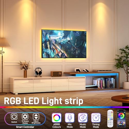 Extendable TV Stand with LED Light, Modern Entertainment Center for up to 120 Inch TV, Wood TV Media Console with 2 Drawers & 2 Cabinets for Living Room Bedroom, 75"-110", High Gloss White & Walnut - color: High Gloss White & Walnut