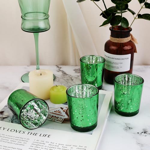 Green Mercury Glass Tea Light Holders Set of 36 - Elegant Votive Candle Holders for Weddings, Showers and Home Decor - Perfect for Table Centerpieces and Parties (Glass, Green) - color: Green