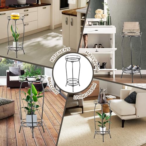 Kavlium Plant Stand Indoor Outdoor，Tall Black Metal Rustproof Stable Plant Stands，2 Tier 27.1 inch Multiple Plant Rack Holder Rack Flower Pot Stand Heavy Duty Plant Shelf