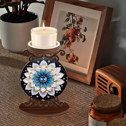 ARTopet DIY Diamond Art Painting Candlestick Holders Wooden Desk Candle Holder Ornament Double Sided Diamond Tabletop Ornaments for Home Decor-Mandala01 - color: Mandala01
