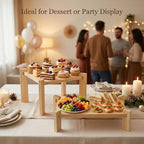 2Pack Solid Pine Wooden Display Stand, Easy to Assemble Foldable Food Rack for Fruits, Desserts and Snacks, Perfect for Parties, Restaurants, Cafes, Camping, Hotels and Wedding Table Decor
