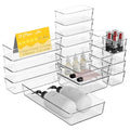 21 PCS Clear Plastic Drawer Organizer Set with 15 Inch Extra Long Bins, 5 Sizes Acrylic Makeup Organizer and Storage Trays, Non Slip Dividers for Vanity, Kitchen and Office - style: 21pcs with 15inches organizer