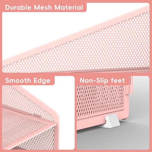 Desk File Organizer, Paper Organizer with 4 Letter Trays and 2 Vertical Upright Sections, Desk Organizers and Accessories for Office, School, Home (Pink) - color: Pink