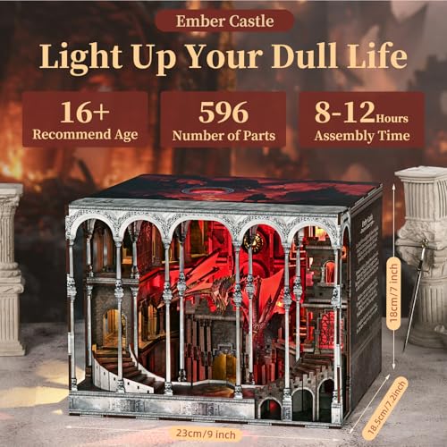 MiniCity Book Nook Kit, DIY Miniature House Dollhouse Kit for Adult and Teens, Booknook Bookshelf Decor Castle Model Build with LED Light, Gifts for Family and Friends (Ember Castle) - style: Ember Castle