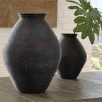 Signature Design by Ashley Hannela 12" Modern Distressed Polyresin Vase, Antique Brown - color: Dark Brown, size: 12 Inch