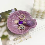 Shell Jewelry Ring Holder Dish, Seashell Jewelry Dish Tray, Ceramic Jewelry Plate Bowl, Engagement Trinket Dish, Wedding Birthday Mother's Day Christmas Gift for Women, 3.9", Purple Iridescent Surface - color: Purple