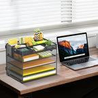 SUPEASY 5 Tier Desk Organizer, Mesh Letter Tray Paper Organizer with 4 Adjustable Storage Compartments & Pen Holder, Metal Desk Accessories for Home Office School, Black - size: 12.6" x 9.1" x 10.3"