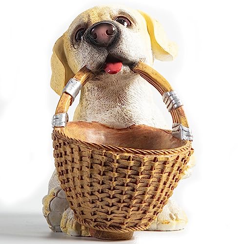 H&W Dog Candy Dish,Cute Key Bowl for Entryway Table,Dog Basket Statue,Resin Animal Sculptures Home Desk Decorations,Unique Funny Key Holder Bowl,Sundries Container Storage Basket