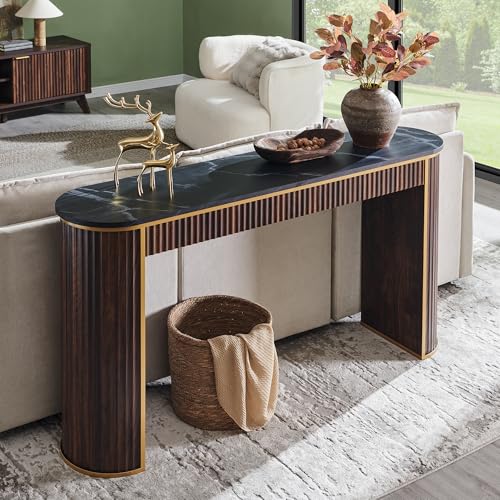 OKD Modern Fluted Console Table, 63" Long Narrow Entryway & Sofa Tables for Hallway, Tall Accent Table Behind Couch for Foyer Living Room, Dark Walnut - color: Dark Walnut