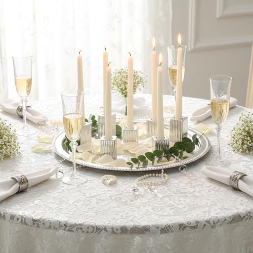 LETINE 12pcs Silver Vertical Stripe Glass Candlestick Holders - Chic Taper Candle Sticks Holder Set for Elegant Dining & Home Decor - Ideal for Valentine's Day, Halloween, Thanksgiving - color: Silver
