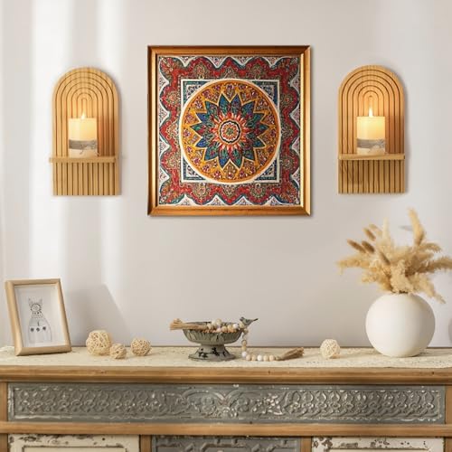 Boho Wall Decor Set of Two - Natural Modern Minimalist Mid Century Wall Candle Holder for Living Room - Wood Bohemian Decor for Bathroom Nursery Bedroom - color: Natural
