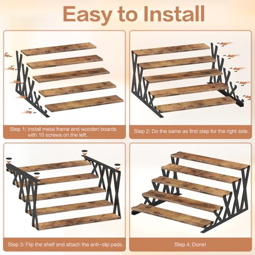 KALYLOC 5 Tier Wooden Display Riser Stand 13.8 Inch Metal Step Perfume Stand Organizer Tabletop Tiered Display Shelf Rack for Cologne Cupcake Spice Figures Cosmetics Candles (Brown, X-Shape) - color: Brown, size: 5 tier-X shape