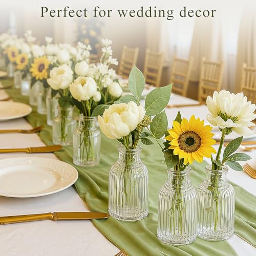 DomeStar 16PCS Glass Bud Vases for Flowers, 3.8inch Small Flower Vase in Bulk Clear Mini Ribbed Vases for Centerpieces Suitable for Modern Wedding Reception Baby Shower Table Decorations