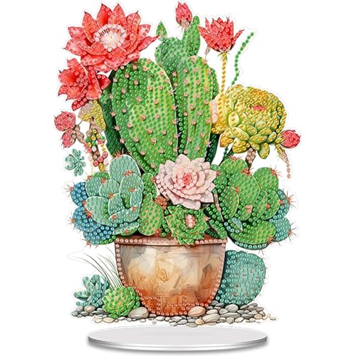 5D Tabletop Diamond Art Kit Cactus Pot, Stand Up Special Shaped Crystal Diamond Art Desktop Kits for Adults, DIY Diamond Art Painting Kits Craft Gift (Green) - color: Cactus Pot