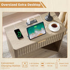LEYAOYAO 31" Wide Fluted Nightstand with Charging Station, Oversized Extra Large 1 Drawer Night Stand with Golden Handle, Grey Wood Bedside Table Tall End Tables,for Bedroom, Living Room, Hallway - color: Grey, size: 1 Drawers