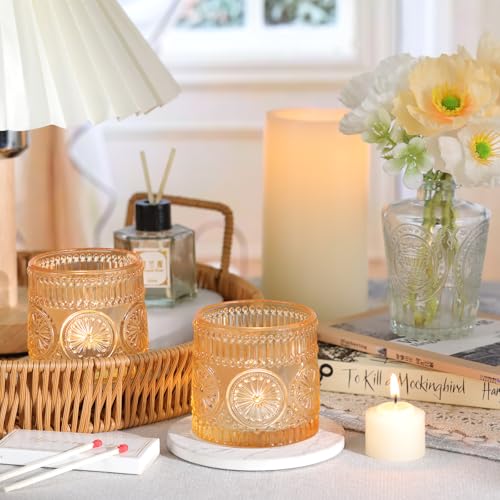6Pcs Large Votive Candle Holders Gold Glass Tealight Candle Holders for Wedding, Table Centerpiece, Party, Birthday, Home Decor - color: Gold