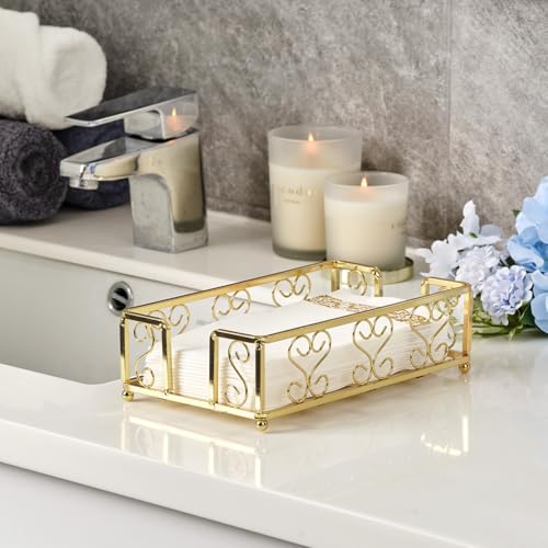 Gold Guest Towel Holder Tray for Bathroom – Napkin Organizer for Disposable Hand Paper Towels, Vanity Countertop Napkin Holder, Modern Bathroom Accessory for Guest Use and Décor - color: F- Matt Gold Guest Towel Holder Tray, size: Guest Towel Holder