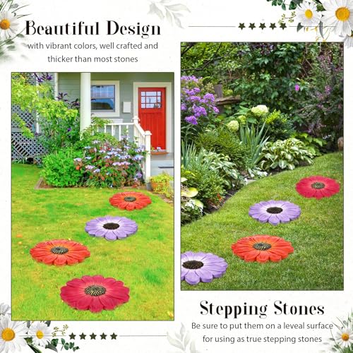 Cinnvoice 3 Pack Garden Stepping Stone Outdoor, Decorative Dimensional Resin Stepping Stones for Patio Pathway Landscaping Walkway Sculpture Yard Backyard Lawn(Daisy,10 Inches) - size: 10 Inches, style: Daisy
