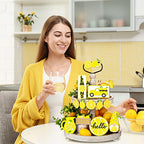 12 Pcs Lemon Tiered Tray Decor Set Gnome Fresh Lemonade Wooden Sign Yellow Lemon Wood Blocks Standing Sign Summer Tray Decor for Home Summer Kitchen Table Decoration - style: Lemon