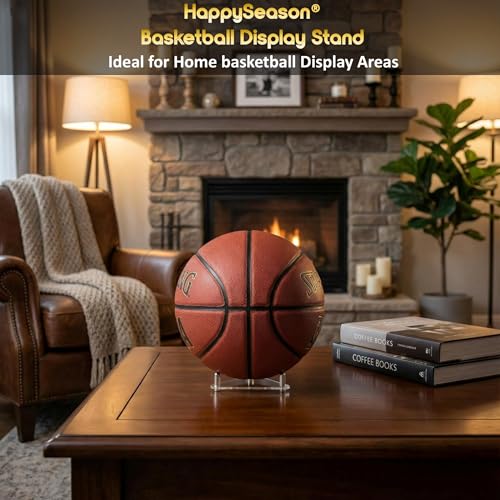 Happyseason 3-Pack Acrylic Football Stand, Basketball Stand with Stainless Steel Rods, Soccer Ball Holder, Volleyball Holder, Round-Edge Rack for Balls, Easy to Assemble (Clear)