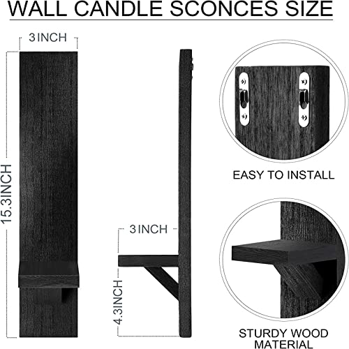 Potchen 4 Set Wooden Wall Candle Holder Sconces Mount Decorative Holders Decor Rustic Hanging Shelf Living Room Decoration for Farmhouse Bathroom Bedroom Vase Living Room(Black) - color: Black